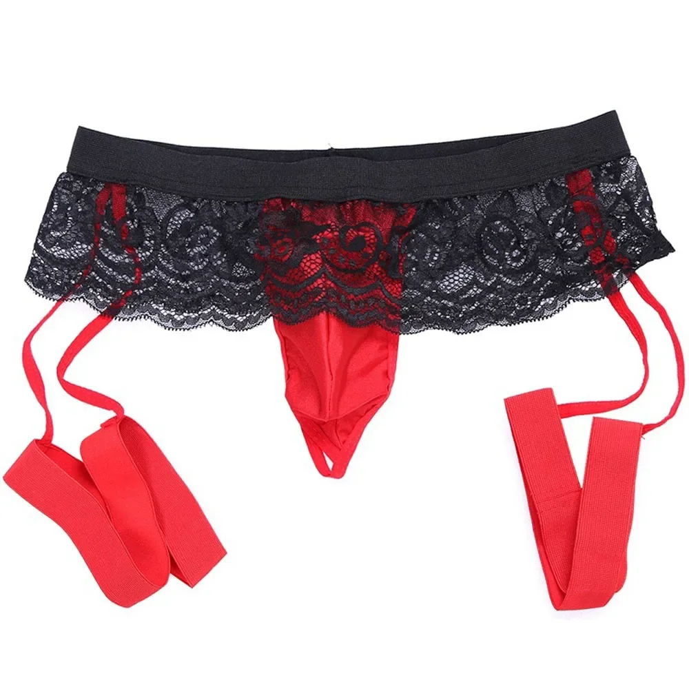 Men Sexy See-through Hollow Out Lace Lingerie Low Waist G-String Panties Thong Briefs Knickers Male Sex Boxers Briefs