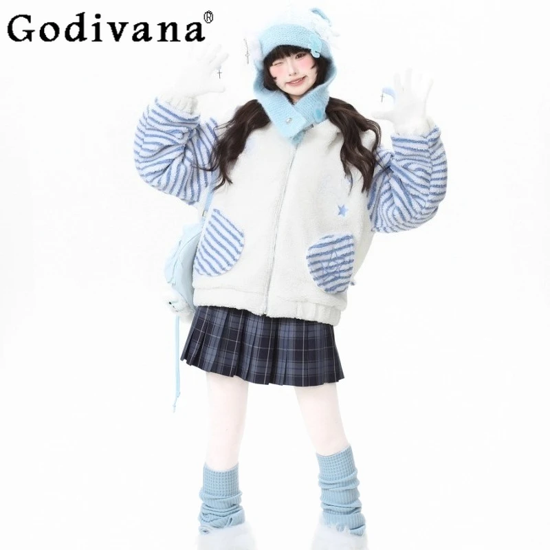 سترة صوف الضأن القطنية للنساء الشتاء طويلة الأكمام سميكة معطف دافئ أعلى الإناث النمط الياباني الحلو لوليتا سترات #5