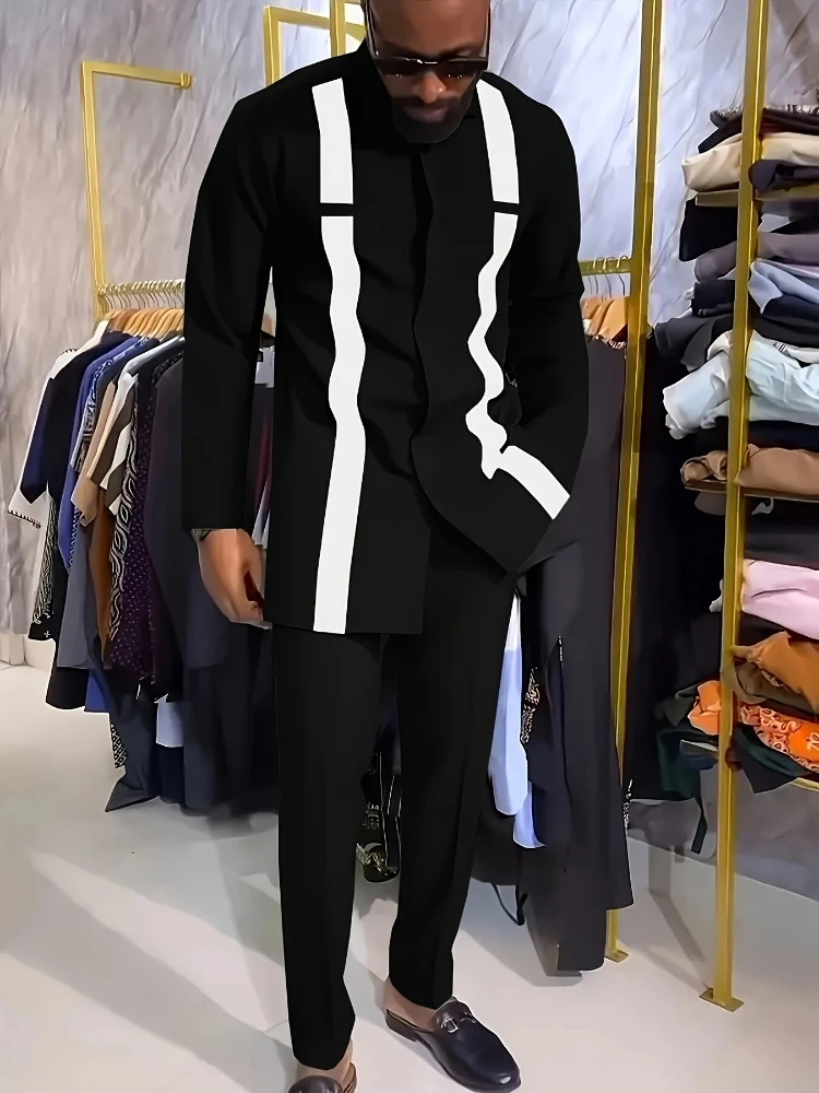 

Мужской повседневный комплект из двух предметов с длинными рукавами: топ средней длины и брюки