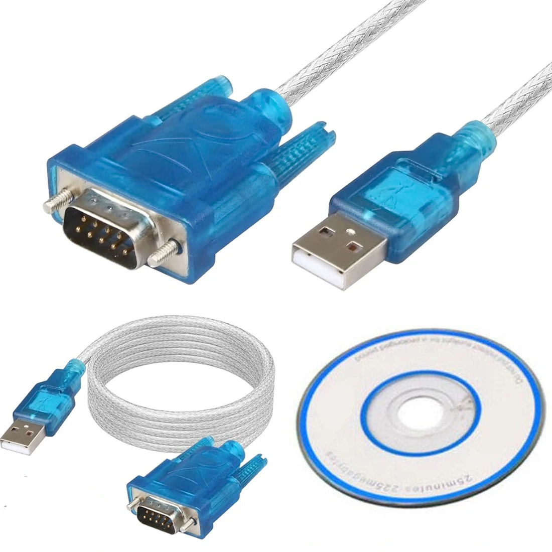 1/2Packs USB 2.0 to RS232 COM Port Serial Port 9 Pin DB9 Cable Adapter Convertor With Female Adapter With CD For Windows 10/7/8