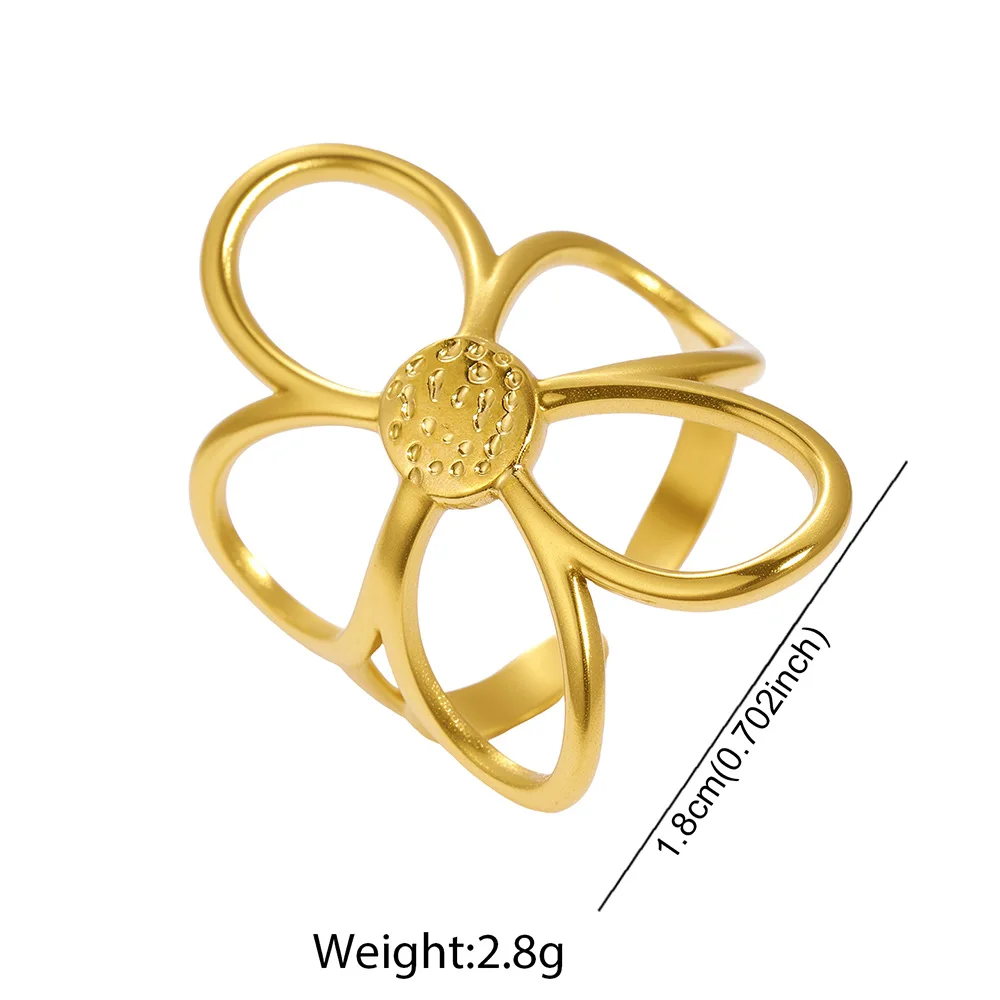 WG 1pc Stainless Steel Openwork Floral Ring Niche Style Adjustable Index Finger Ring For Women Jewelry