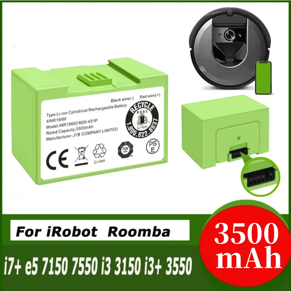 

14.4V 3500mAh i7 Battery Replacement for iRobot Roomba e and i Series i7+ e5 7150 7550 i3 3150 i3+ 3550 i4 4150 i4+ 46248.