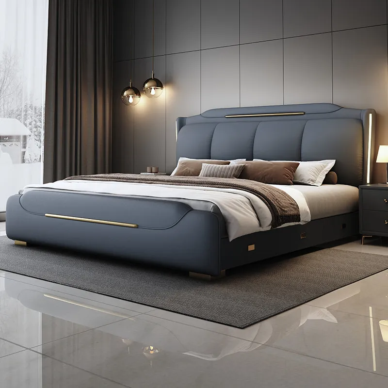 

Minimalist Modern Bed Frames Queen Lights Storage King Size Bed Nightstands Lounge Camas De Dormitorio Bedroom Furniture