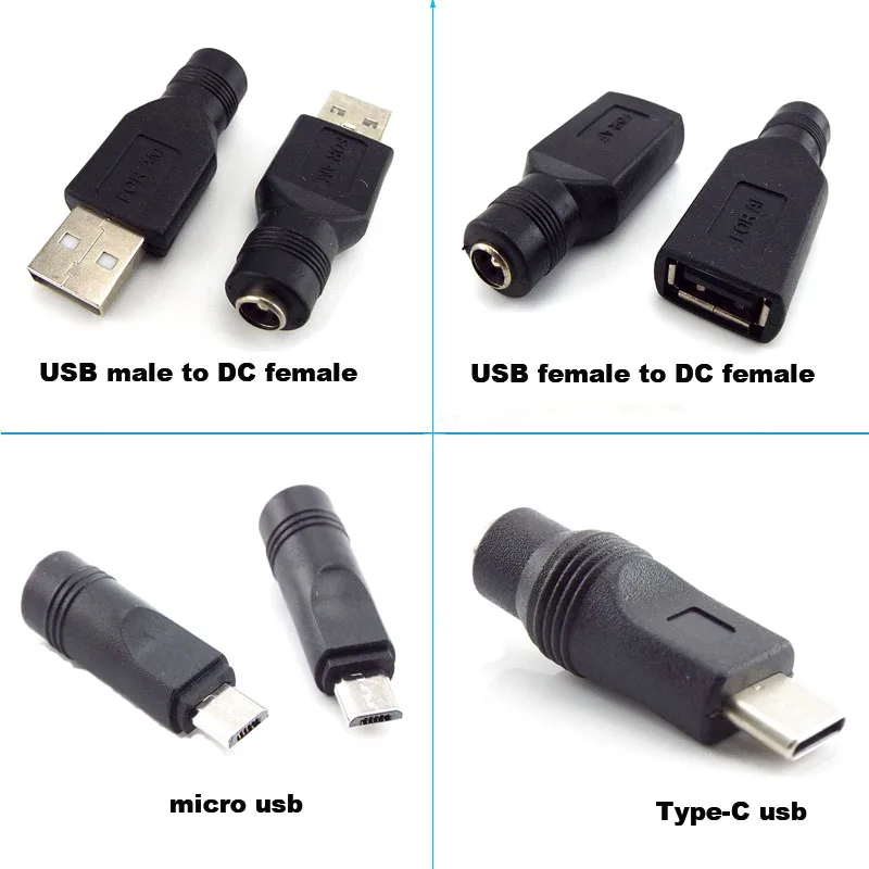 Conector de alimentação fêmea dc 5.5*2.1mm para usb 2.0 macho mirco tipo c plug fêmea jack 5v conector conversor adaptador para laptop