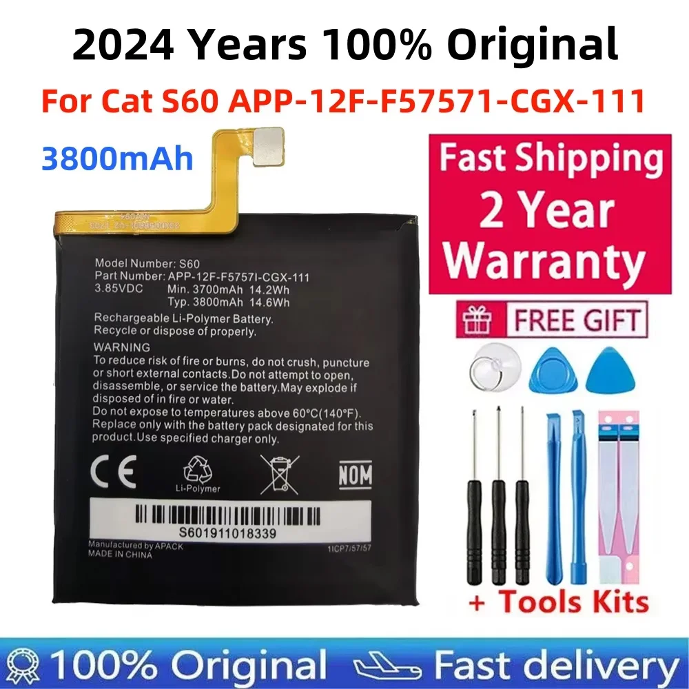 

100% Original Replacement Battery 3800mAh For Caterpillar Cat S60 APP-12F-F57571-CGX-111 Batteries Bateria+Gift Tools +Stickers