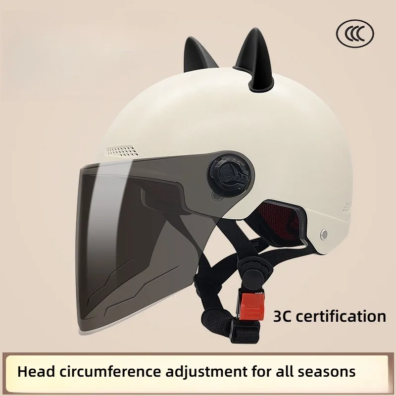 3C Certified Cartoon Half Face Helmet with Goggles Adult Safety Half Helmet for Men Women Motorbike Electric Scooter