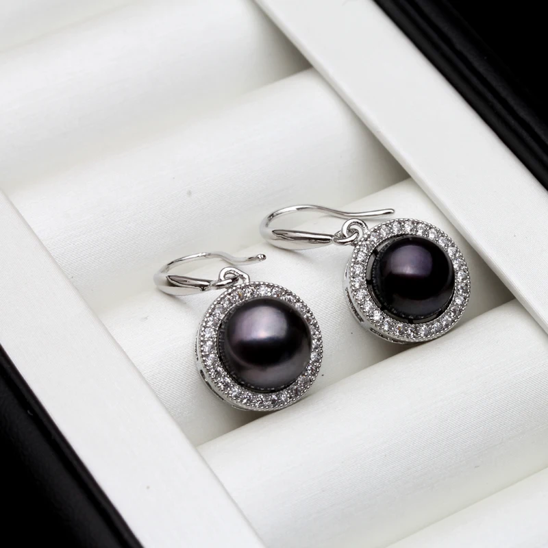 

Black Natural Freshwater Black Pearl Earrings,925 Sterling Silver Women Earrings Anniversary Gift