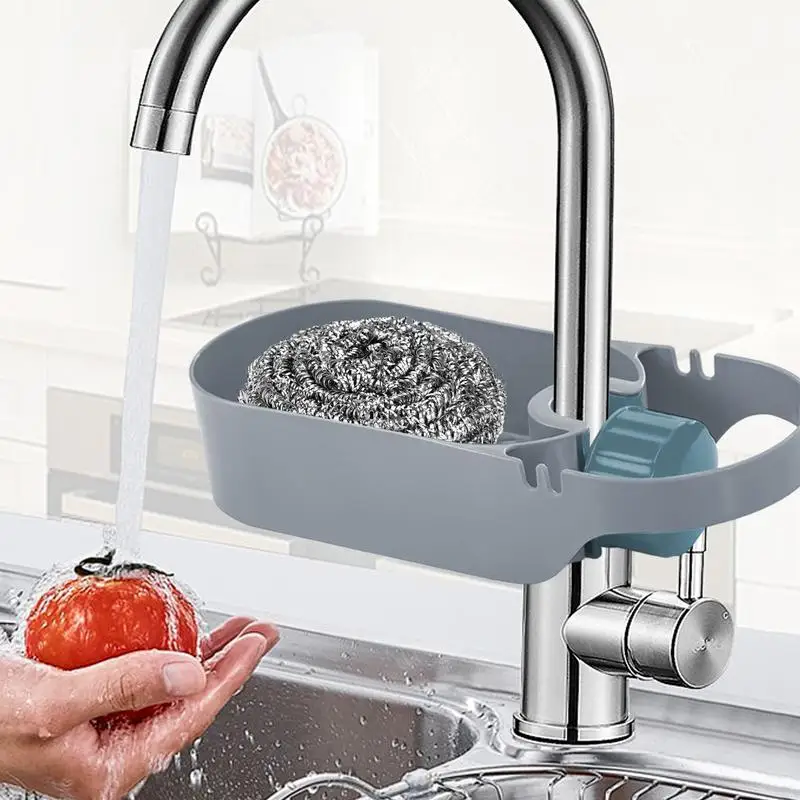 Kitchen Faucet Organizer Faucet Sponge Holder Multi-functional Sink Tap Rack Kitchen Faucet Shelf For Home Bathroom Scrubbers