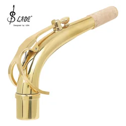 SLADE Alto Saxophone Bent Neck with Soft Wood Pieces Brass Gold Plated Alto Sax Bent Neck Woodwind Instrument Parts Accessories