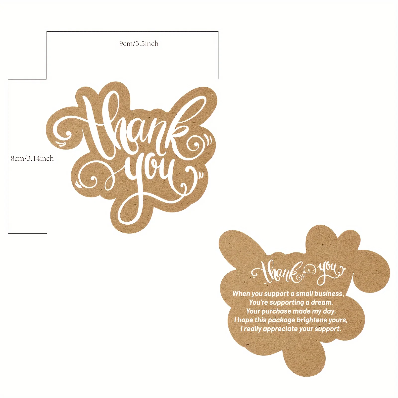 100 Pcs Unique Thank You Cards Small Business, Brown  Thank You Cards for Small Business.