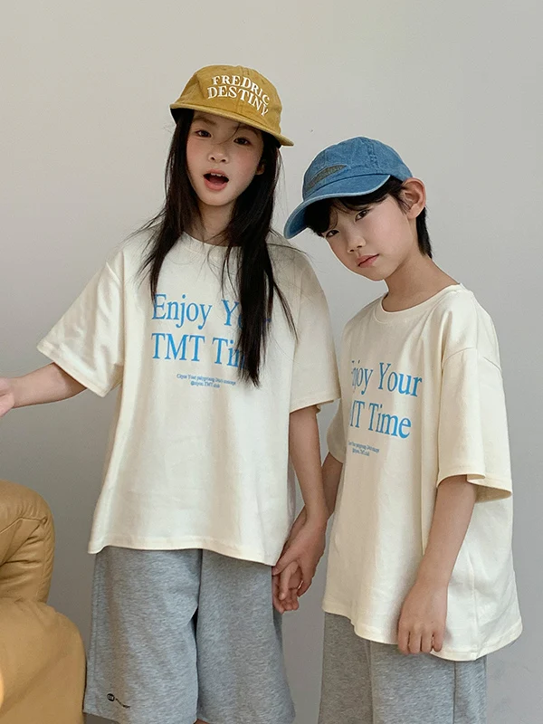 

Children's Summer Outfit Korean Sle Pure Cotton Letter Print ort Sve Trendy ey orts Two-Piece Set for Brother And ...