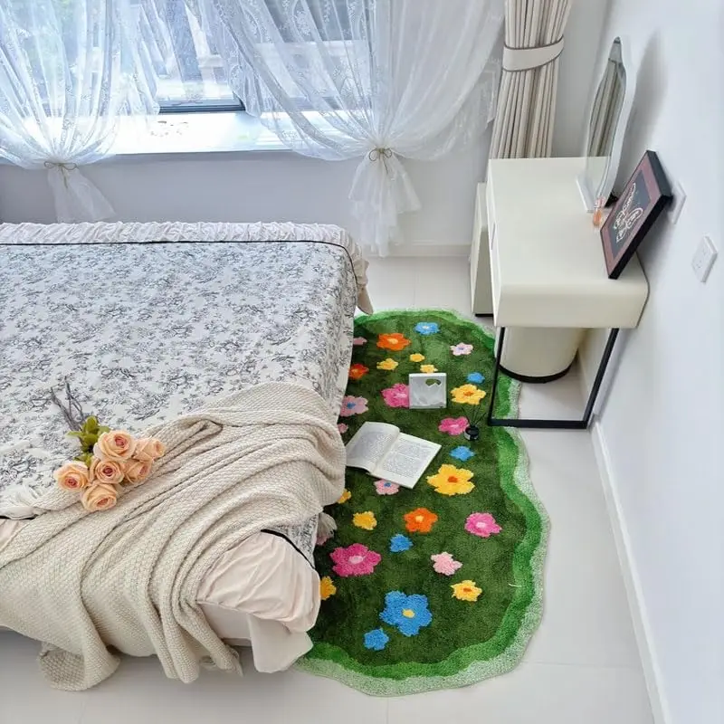 VIKAMA Frühlings-Blumendruck-Teppich, rutschfeste und schmutzabweisende Heimdekoration-Bodenmatte, geeignet für Schlafzimmer und Wohnzimmer.