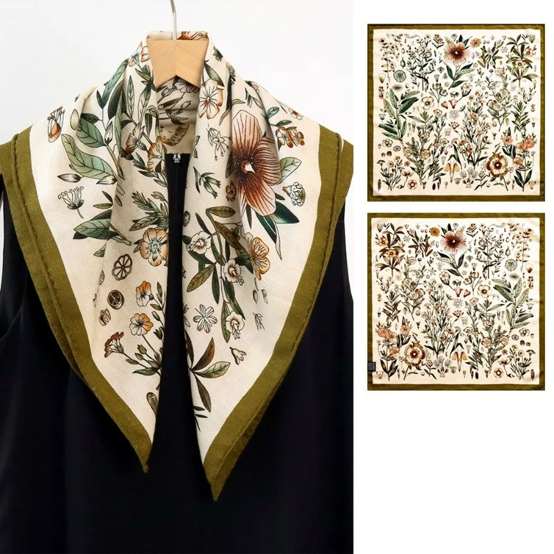 Premium Silk Wool Square Scarf Double Sided Different Color Ladies Autumn Winter All Match Small Neck Tie Neckerchief Accessory