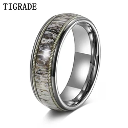 Tigrade 8mm Men's Tungsten Carbide Ring Antlers Guitar String Inlay Wedding Rings For Men Engagement Promise Jewelry Comfort Fit