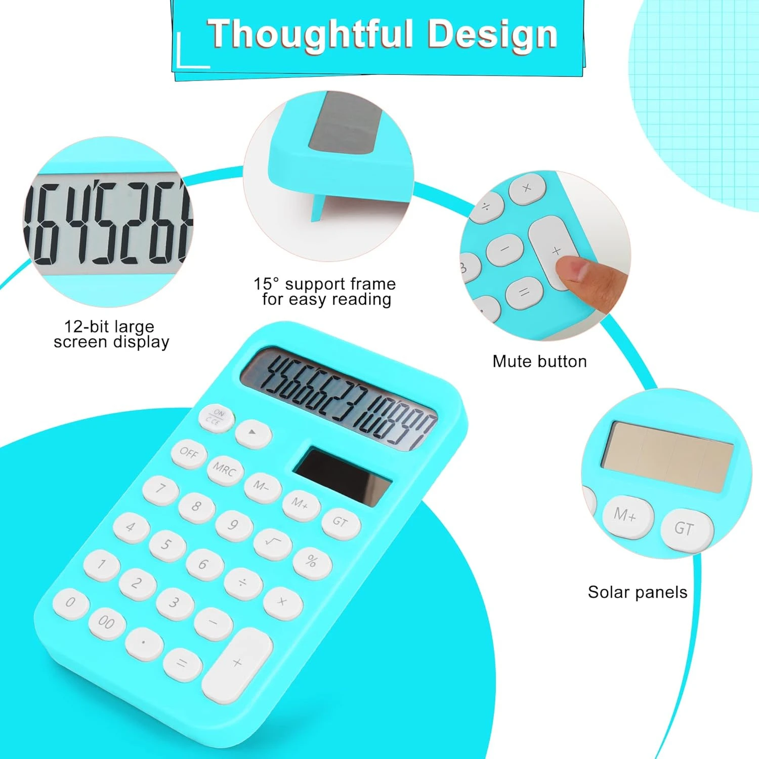 Standard Calculator 12 Digit,Desktop Dual Power Battery and Solar,Desk Calculator with Large LCD Display for Office,School,  & B