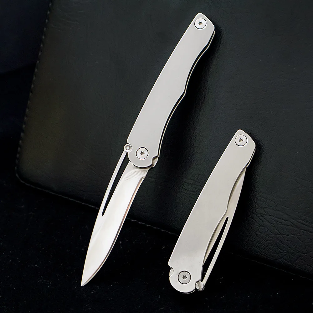 New Outdoor Folding Pocket Knife Stainless Steel Titanium Coated Compact Camping Portable Fruit Knife Personal Keychain Knife