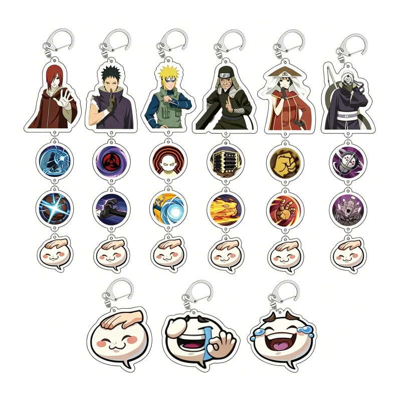 Llavero de acrílico de Naruto: Minato Namikaze y Kurotsuchi en la Arena de Duelos, con cabeza que se toca, llorando y riendo, colgante decorativo para mochila