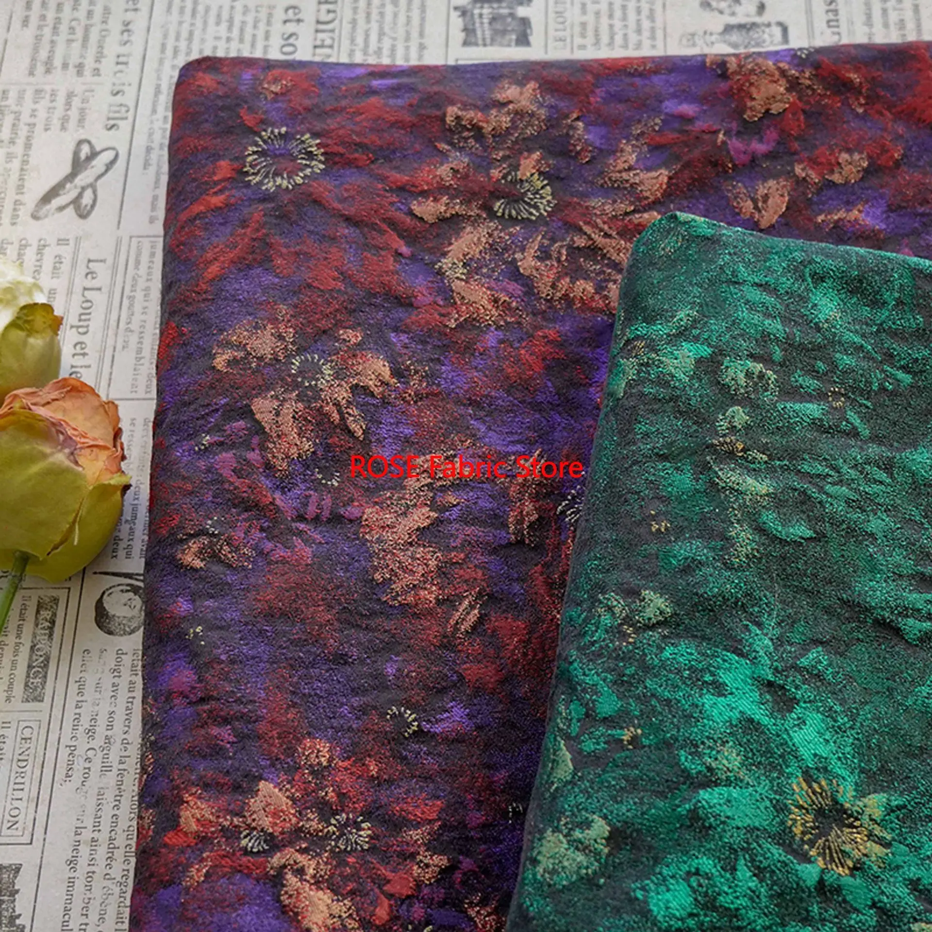 1 meter Oil Painting Floral Relief Jacquard Fabric Fashion Dress Gown Coat Yarn Dyed Luggage Handmade Sewing Fabric