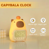 Cute Cartoon Capybara Alarm Clock Silicone USB Rechargeable Capybara Night Light LED Charging Bedside LED Clock Bedroom