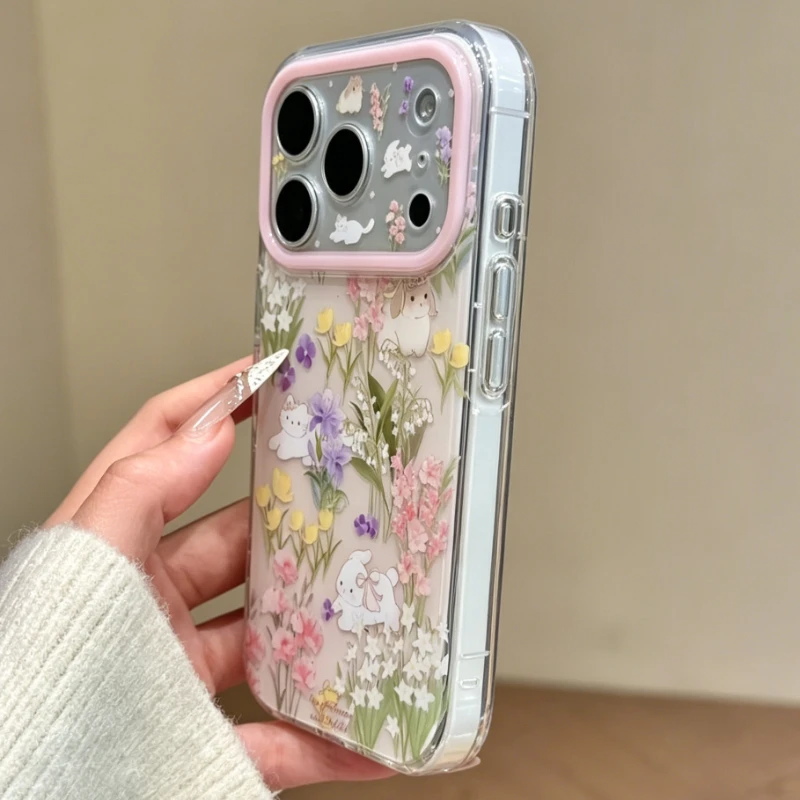 Cute Cat Colorful Flower Protection Phone Case For iPhone 17 Pro Max 16 15 Pro 14 13 12 11 Pro Max Stylish Shockproof Back Cover - view 6