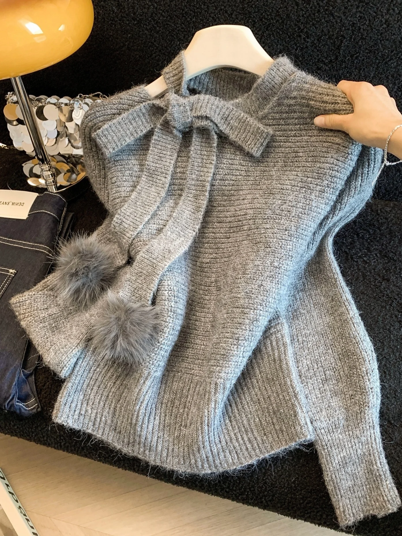 

Весна 2026: Элегантный вязаный свитер с узлом, женский топ свободного кроя