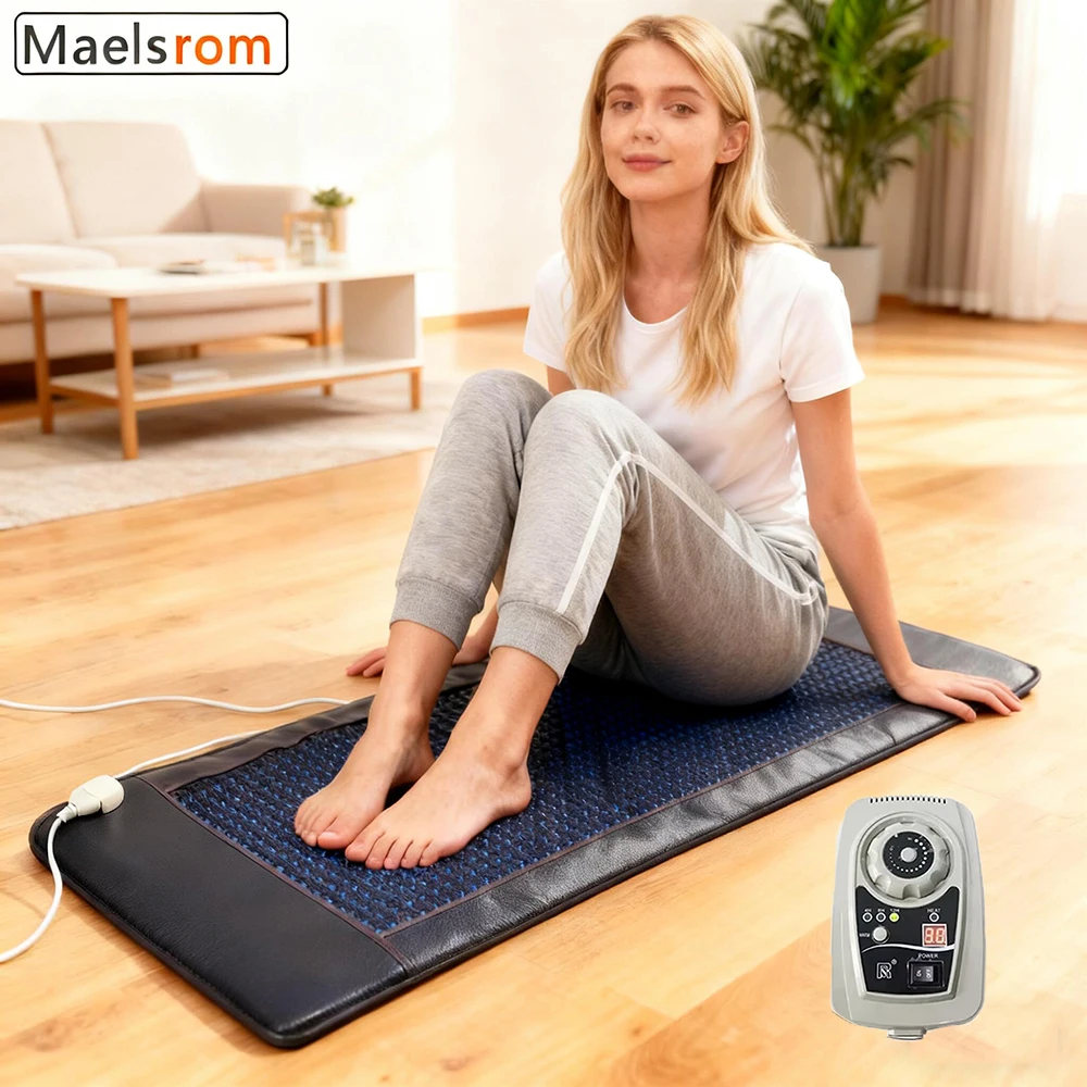 190*80cm Far-Infrared Jade Heating Mattress Natural Stone Mat for Pain Relief Stress and Relaxation Yoga Massage Energy Cushion
