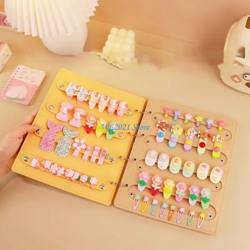 

G5GC Portable Hair Jewelry Display Case Felt Texture for Kids Accessories Felt Organizers Book with Multiple Storage Pockets