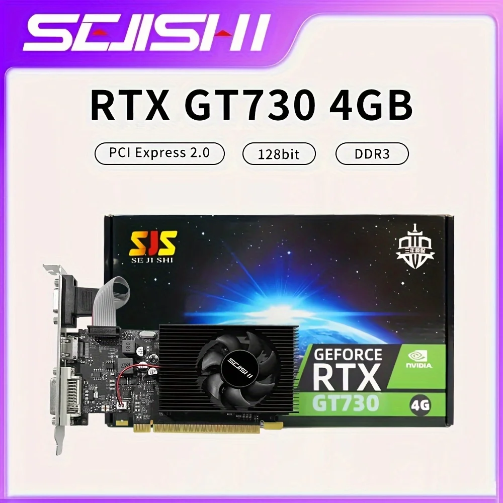 وحدة معالجة الرسومات SEJISHI GT730 4GB DDR3 مناسبة للميزانية - تشغيل فيديو عالي الوضوح، استهلاك منخفض للطاقة، عامل شكل صغير