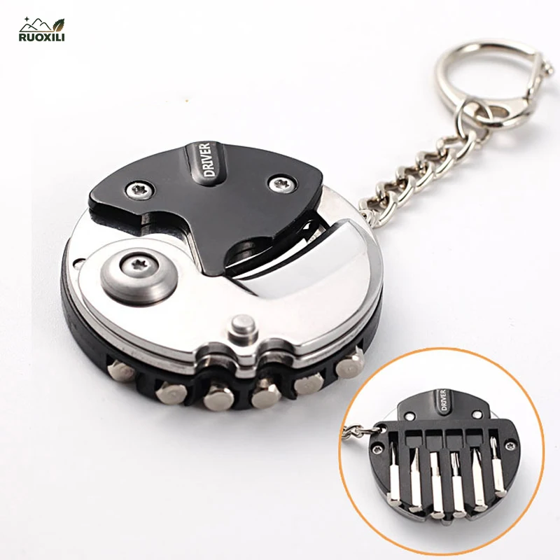 

Outdoor Multifunctional Mini Pocket Knives Screwdriver Keychain Tools Coin Round Steel Folding Blade Knife Keyring