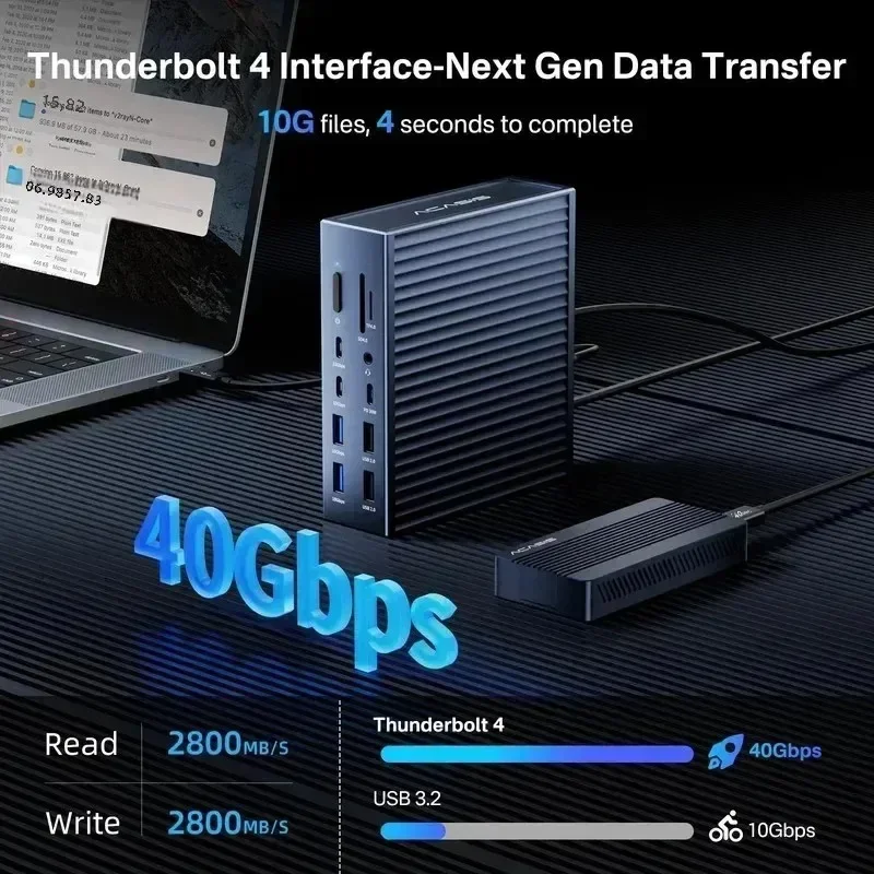 Acasis Thunderbolt 4 21-in-1 Docking Station Max 90W Output 8K 60HZ RJ45 40Gbps USB-C Hub for Video Editing & Pro Workstation