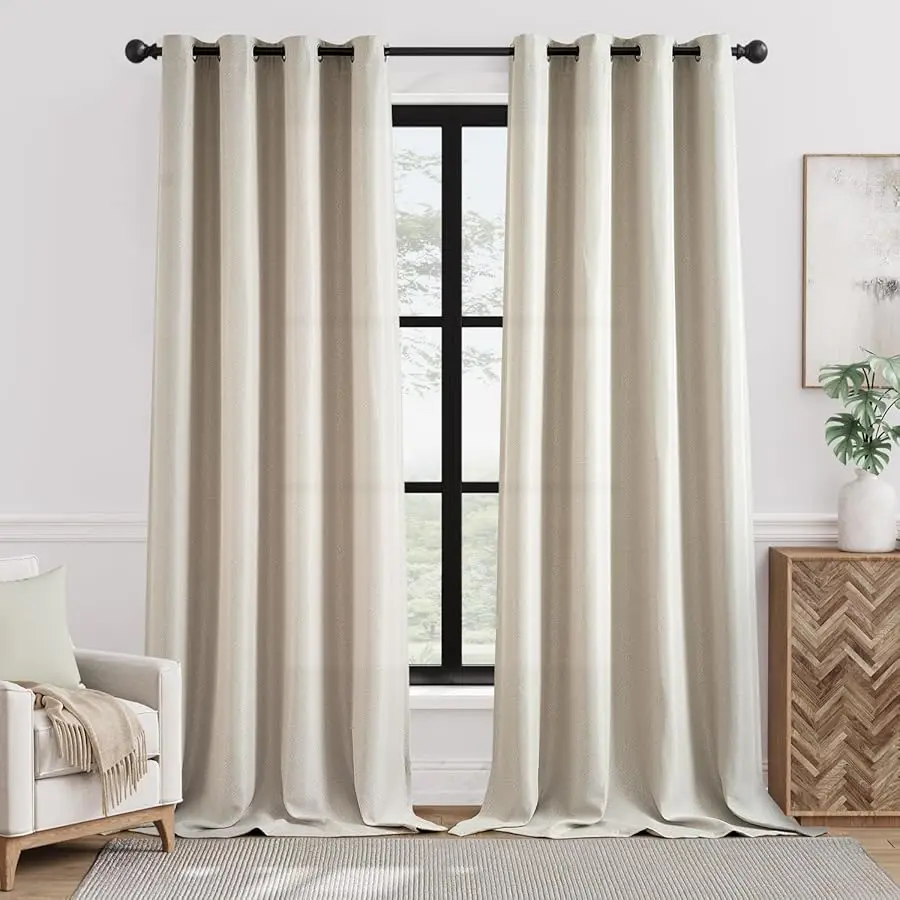 

Greyish Beige Room Darkening Linen Textured Curtain 108 Inch Long 1 Panel for Li ing Room, Thermal Insulated Grommet Top Window