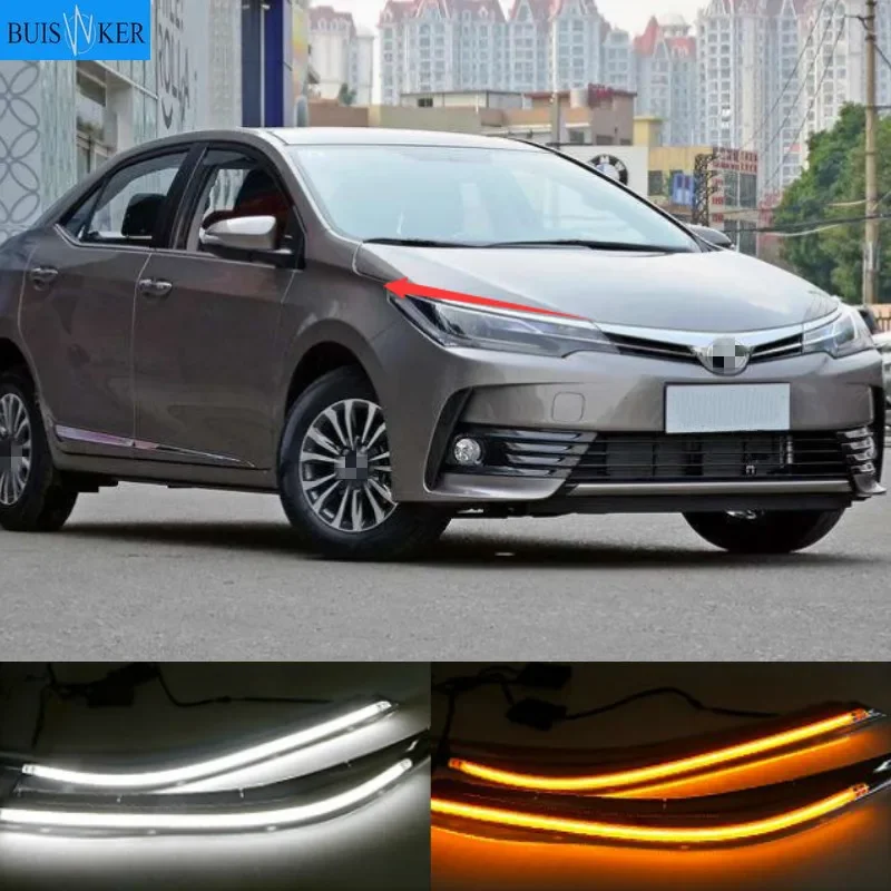 

For Toyota corolla 2014 - 2019 LED DRL Headlight Eyebrow Daytime Running Light fog lamp With Flowing dynamic Yellow Turn Signal