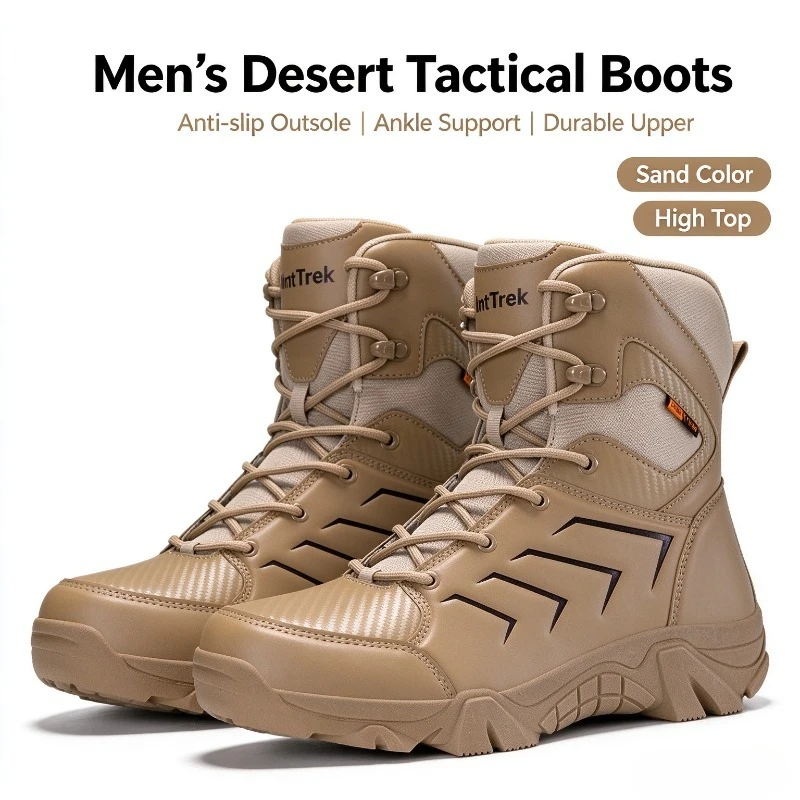 High High Quality Men's Brand High-Top Leather Boots Breathable Desert Combat Men's Boots Outdoor Shoes Non-slip Hiking Ankle Boots - Aliexpress Deal