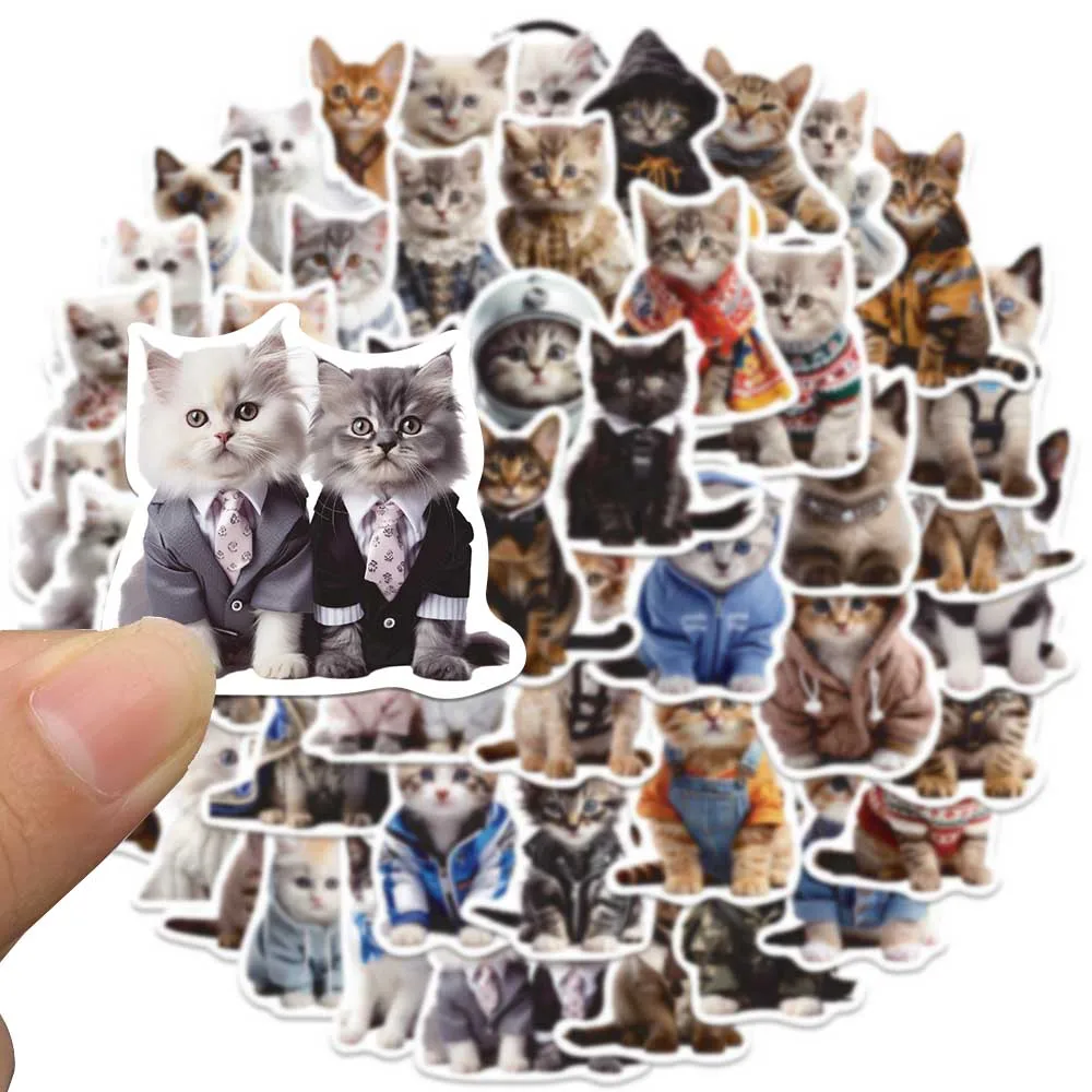 50PCS Cute 3D Cat Kitty in Suit Kawaii DIY Stickers Waterproof Skateboard Laptop Phone Diary Car Vinyl PVC Decoration Stickers