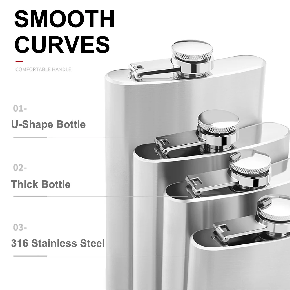 

6/9/18 OZ Stainless Steel Hip Flask Alcohol Bottle with Funnel for Liquor Whisky Wine Outdoor Portable Pocket Flasks