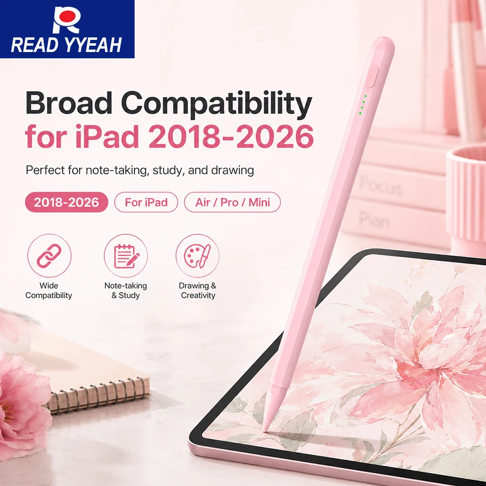 New iPad Note-Taking Stylus Pen Kit for Students 2018-2026, Palm Rejection Tilt Pencil with Tips USB-C Cable Pen Grip for Class