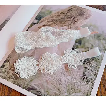 全新嬰兒蕾絲髮帶 仙女蕾絲花朵緞帶珍珠女寶寶髮帶 親膚公主風高彈性兒童頭飾 8 最佳銷售 嬰兒絲帶 - №4