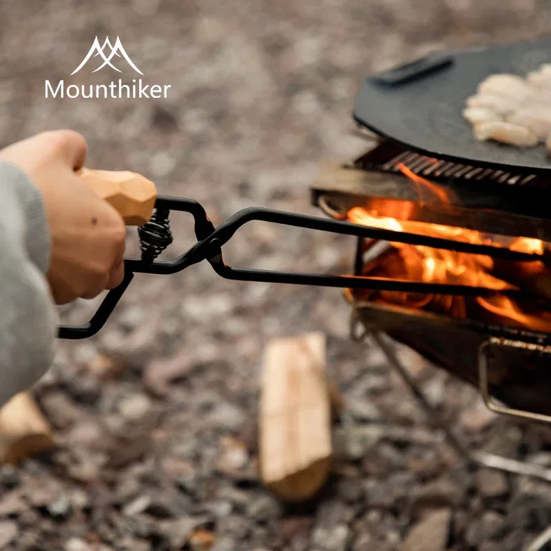 Imagem -04 - Mounthiker-outdoor Camping Duck Billed Burning Tongs Non-hot Beech Handle Barbecue Carbon Clips Clips de Carvão com Boost