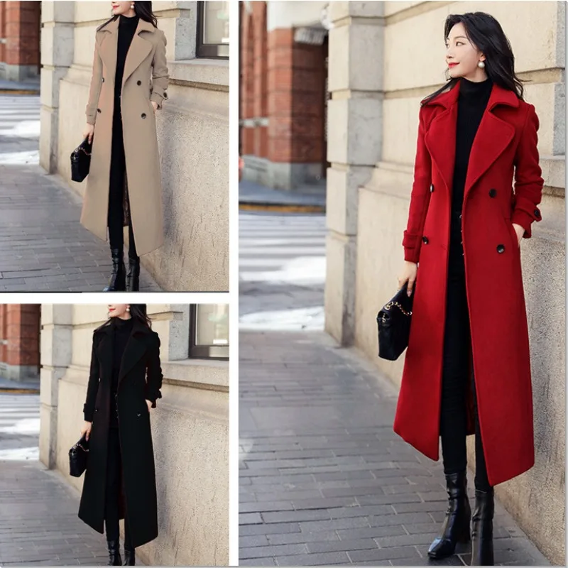 New autumn and winter thickened woolen women's coat extended coat