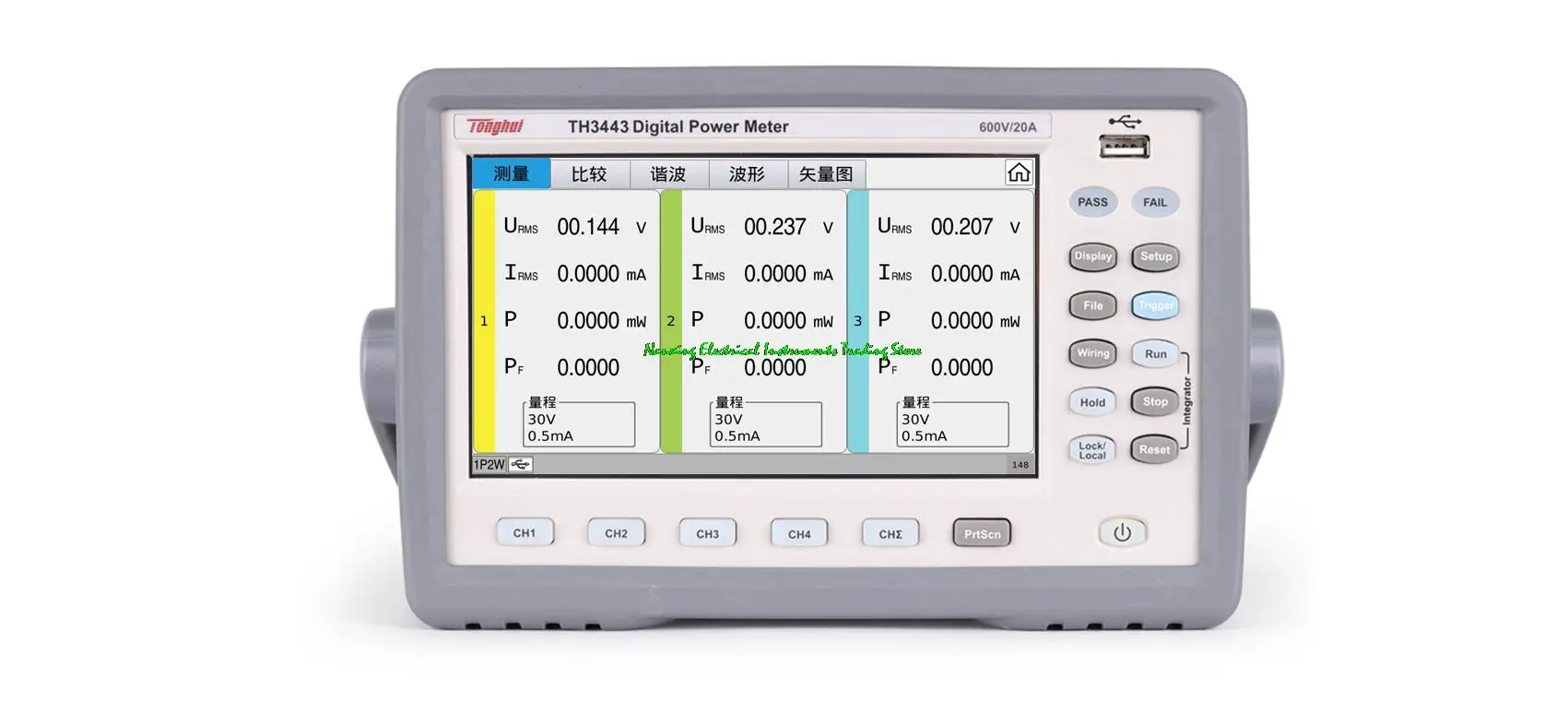 

TH3443 Three channel C/DC Wide Frequency 100kHz Digital Power Meter 600V,20A,3 channels,Power vector harmonic analyzer