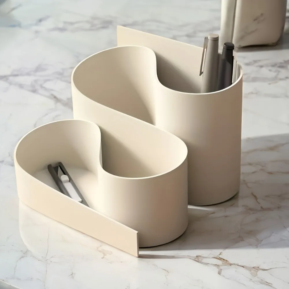 3D Printing Curve Layered Desktop Storage Box,four-grid Separated Storage Box,notebook Paper with Pen Holder Organizer