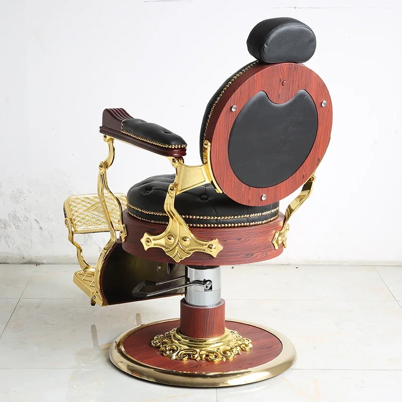

China trade vintage elegant high quality wood and UP leather swivel lift shave beauty salon chair for barber shop