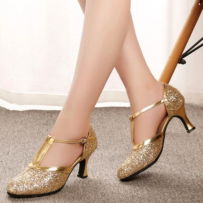 Comemore Gold High Heels Women Shoes 2022 Pumps Latin Dance Shoes 4CM Medium Heels Female Wedding Party Sandals Gold Talon Femme