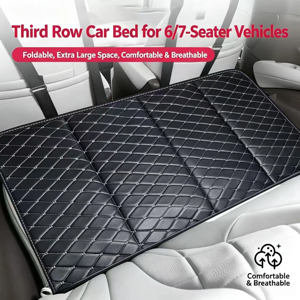 Foldable Bed for Car Backseat – Faux Leather Travel Mattress, No Need for Inflation, Perfect for Comfortable Road Trips