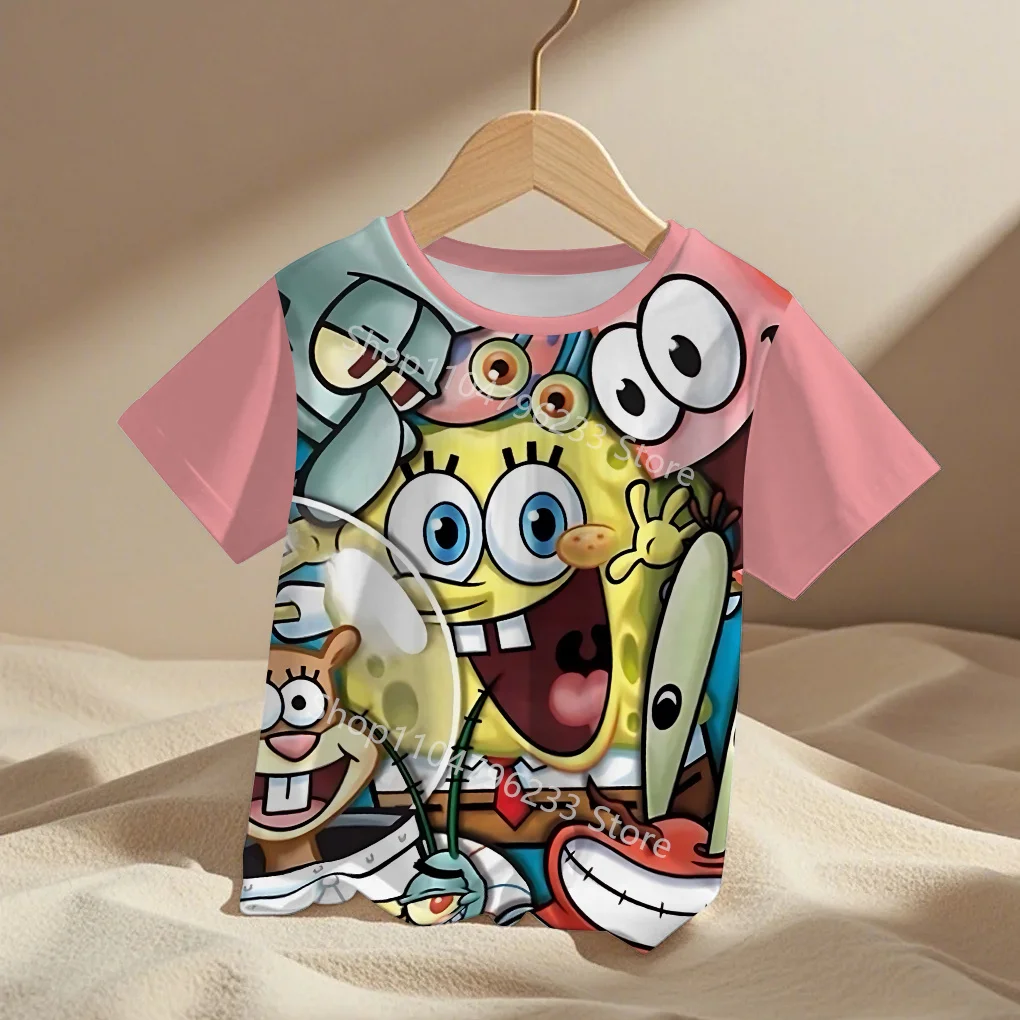 2025 Impresión 3D de dibujos animados lindos Bob Esponja ropa de bebé de 5 a 14 años ropa de exterior masculina para niños niño niña camiseta Top