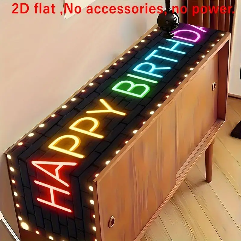 VIKAMA Happy Birthday Table Runner Colorful Neon Sign Rainbow Letters Dining Table Flag Boys Girls Birthday Celebration Kitchen