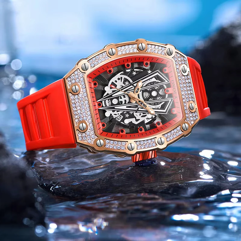 ساعة ميكانيكية ماسية فاخرة موضة رياضية مقاومة للماء هيكل عظمي مضيء ساعة أوتوماتيكية للرجال ساعات يد مجوفة عسكرية #3