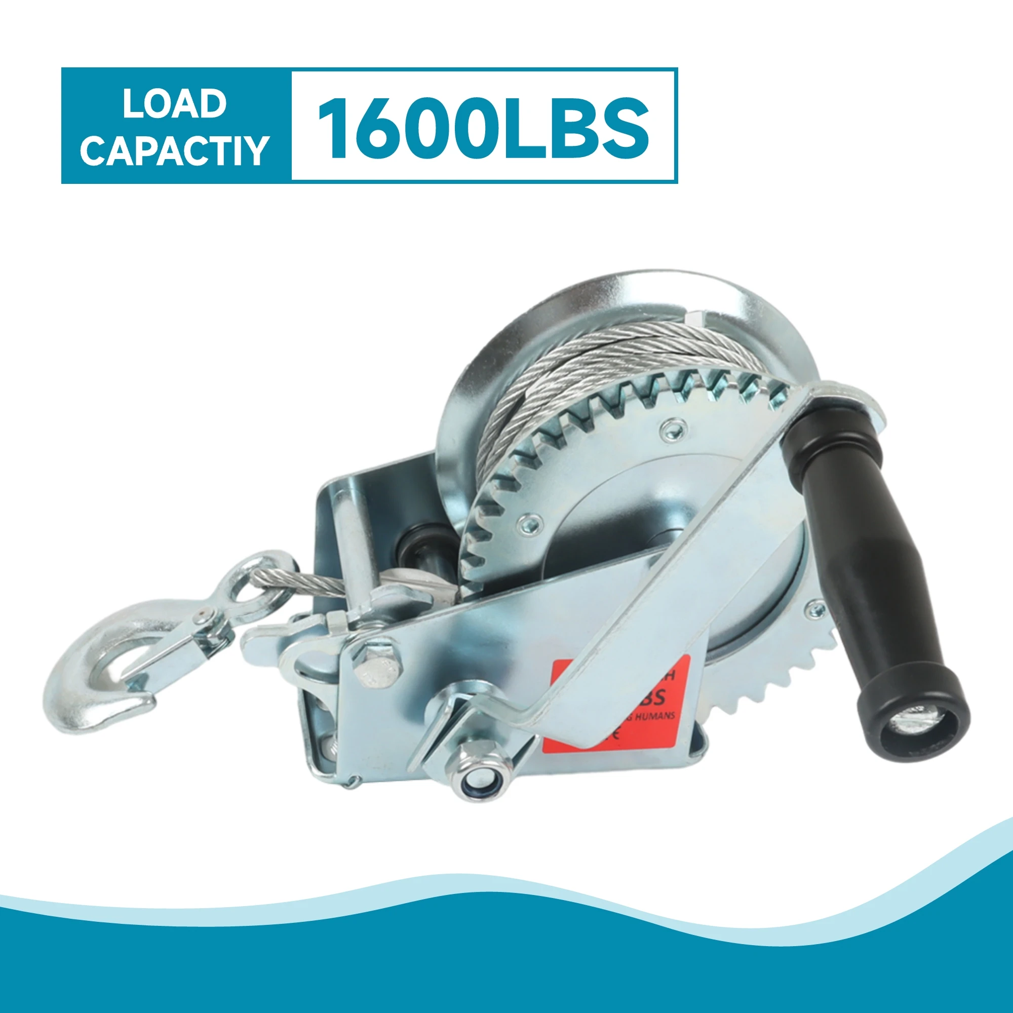 Heavy Duty Hand Winch 1600LBS Hand Winch Steel Boat Trailer Winch with 10M Steel Wire Rope, Not Easy to Wear, with Self-Locking Hook, Effectively Fixed