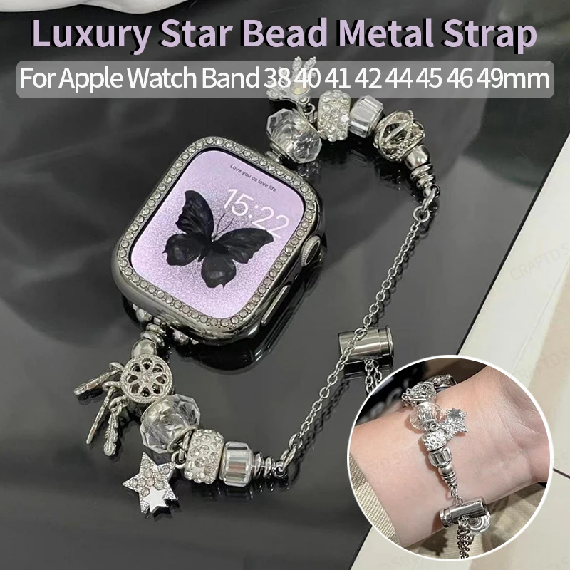 Luxury Crystal Beaded Strap for Xiaomi Mi Band 10 9 8 9pro Metal Star Charms Bracelet for Redmi Watch 6 5 4 Jewelry Accessories