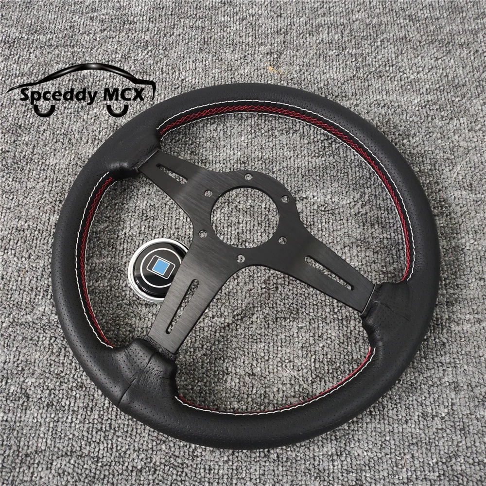 Universal 14inch 350mm Deep Corn 70mm Auto Racing Drifting Sport Steering Wheel Leather Car Sport Steering Wheel